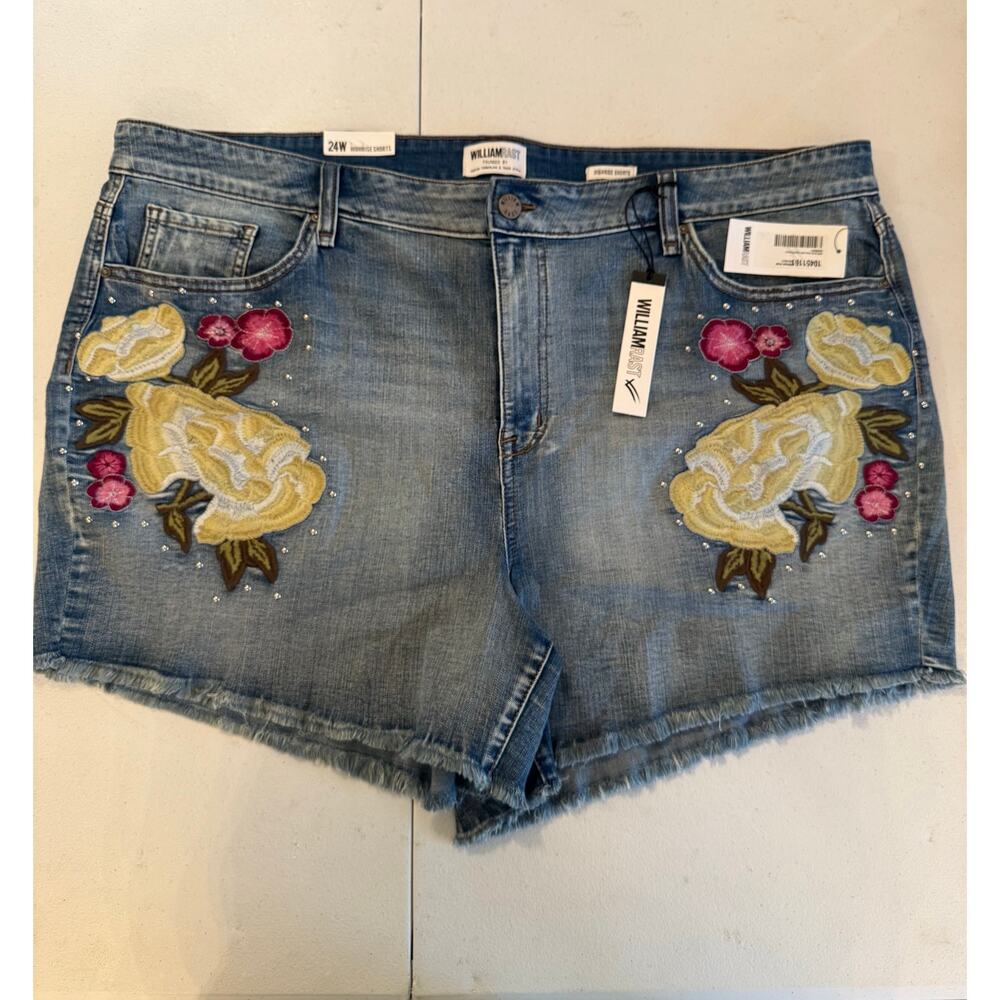 William Rast NWT Embroidered Floral Denim High Rise Shorts Sz 24W